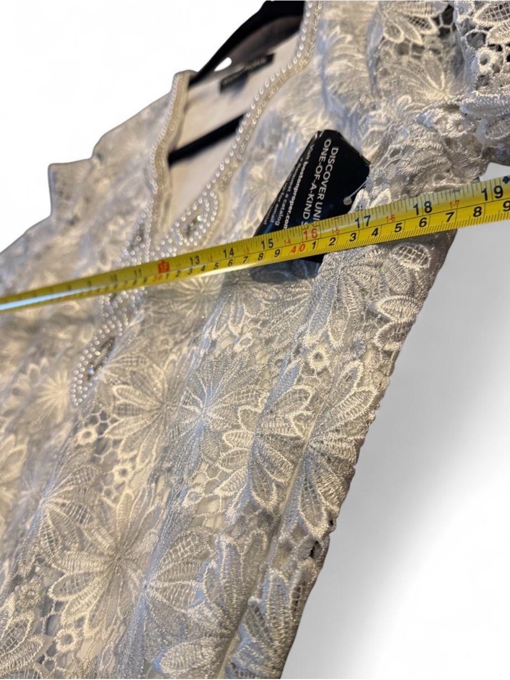 Boston Proper White Metallic Floral Lace Beaded Shift Dress NWT Gorgeous Classic - Picture 9 of 10
